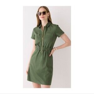 J. Crew Zip-Front Chino Dress in Slate Green